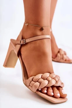 Skórzane Sandały Z Warkoczem Nude Sofielle