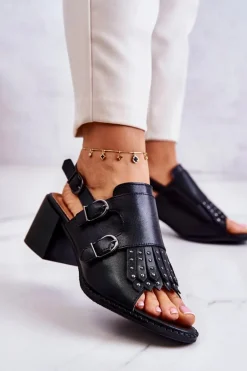 Skórzane Sandały Z Ćwiekami La.Fi Czarne Casilla