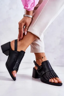 Skórzane Sandały Z Ćwiekami La.Fi Czarne Casilla