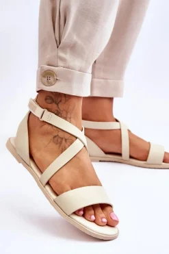 Skórzane Sandały Za Kostkę Big Star LL274A161 Beżowe