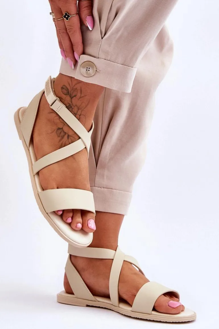 Skórzane Sandały Za Kostkę Big Star LL274A161 Beżowe