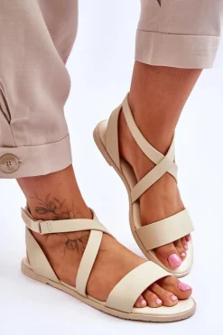 Skórzane Sandały Za Kostkę Big Star LL274A161 Beżowe