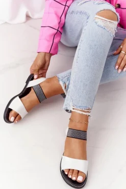 Skórzane Sandały Ze Ściągaczem S.Barski 934-19 Srebrne