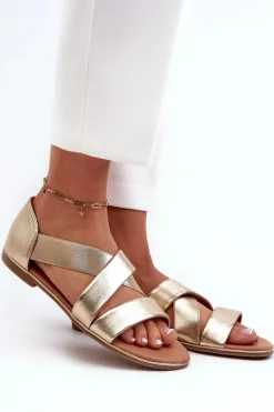 Skórzane Sandały Ze Ściągaczem Złote Apulia