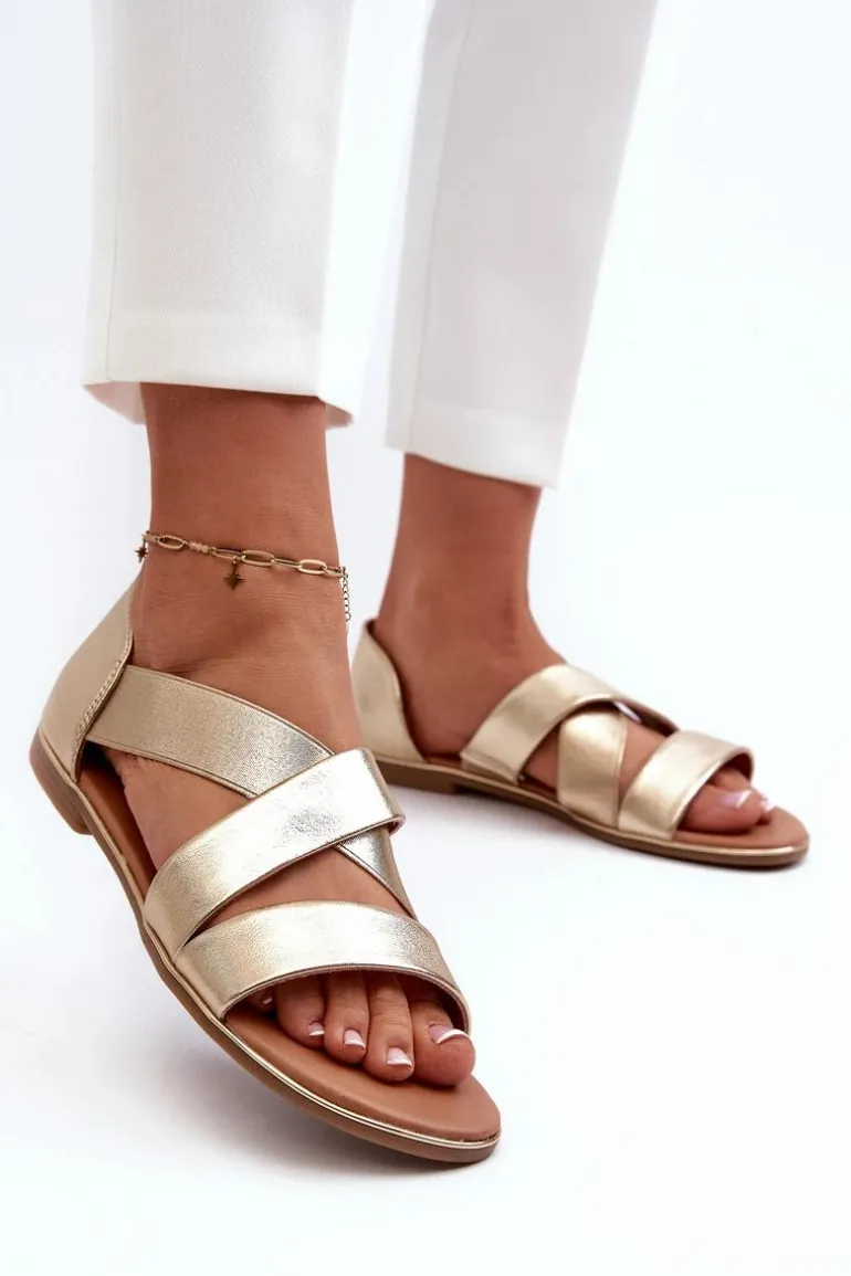 Skórzane Sandały Ze Ściągaczem Złote Apulia