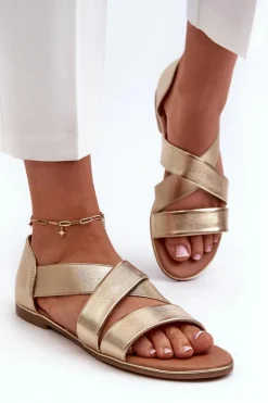 Skórzane Sandały Ze Ściągaczem Złote Apulia