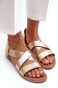 Skórzane Sandały Ze Ściągaczem Złote Apulia