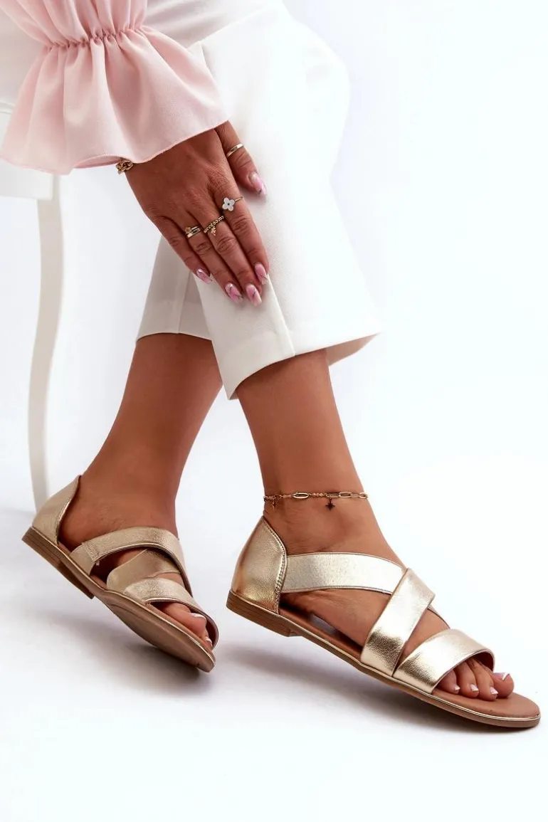 Skórzane Sandały Ze Ściągaczem Złote Apulia