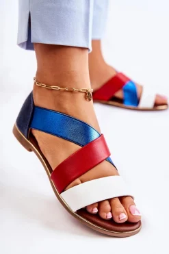 Skórzane Sandały Ze Ściągaczem Niebieskie Apulia