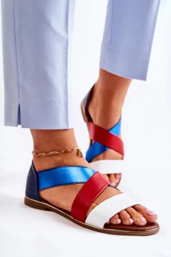 Skórzane Sandały Ze Ściągaczem Niebieskie Apulia