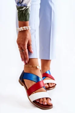 Skórzane Sandały Ze Ściągaczem Niebieskie Apulia