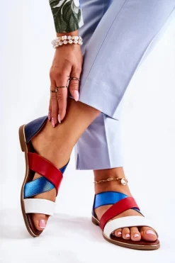 Skórzane Sandały Ze Ściągaczem Niebieskie Apulia