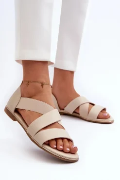 Skórzane Sandały Ze Ściągaczem Beżowe Apulia