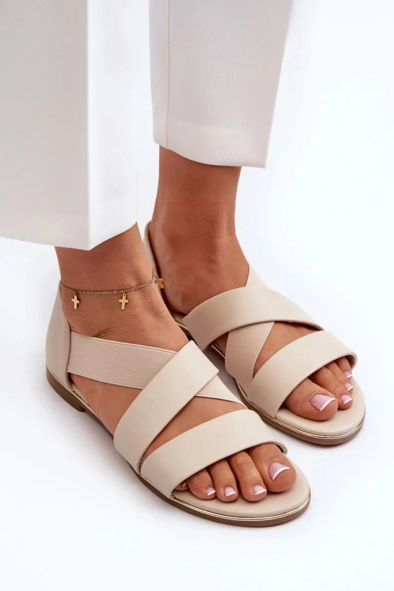 Skórzane Sandały Ze Ściągaczem Beżowe Apulia