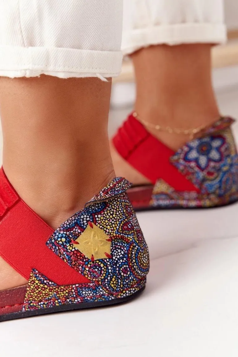 Skórzane Sandały Ze Ściągaczem Maciejka 03375 Czerwono-Żółte