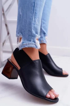 Skórzane Sandały Ze Ściągaczem Laura Messi 1919 Czarne