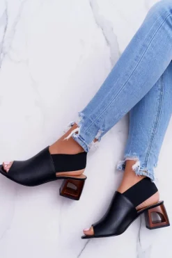 Skórzane Sandały Ze Ściągaczem Laura Messi 1919 Czarne