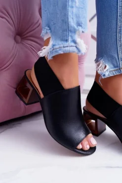 Skórzane Sandały Ze Ściągaczem Laura Messi 1919 Czarne