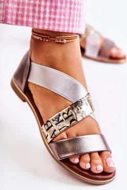 Skórzane Sandały Ze Ściągaczem Złote Apulia