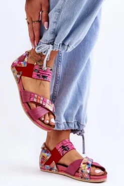 Skórzane Sandały Ze Ściągaczem Maciejka 03375-44 Różowe