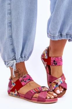 Skórzane Sandały Ze Ściągaczem Maciejka 03375-44 Różowe