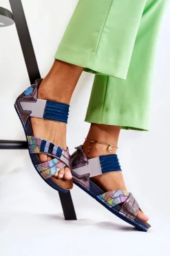 Skórzane Sandały Ze Ściągaczem Maciejka 03375 Niebieskie