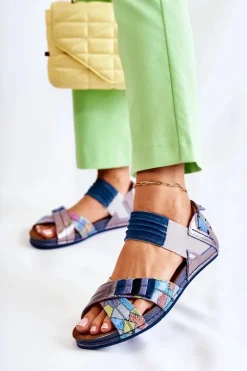 Skórzane Sandały Ze Ściągaczem Maciejka 03375 Niebieskie