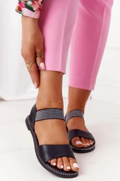 Skórzane Sandały Ze Ściągaczem S.Barski 934-19 Czarne