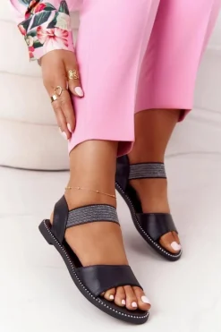 Skórzane Sandały Ze Ściągaczem S.Barski 934-19 Czarne