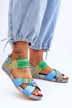 Skórzane Sandały Ze Ściągaczem Maciejka 03375-34 Niebieskie