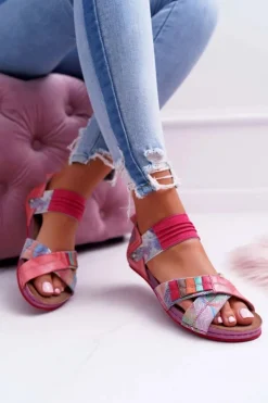 Skórzane Sandały Ze Ściągaczem Maciejka 03375 Różowe