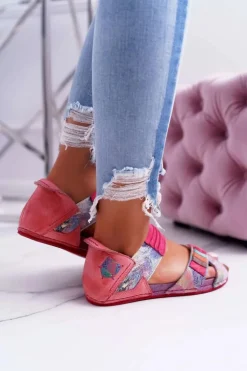 Skórzane Sandały Ze Ściągaczem Maciejka 03375 Różowe