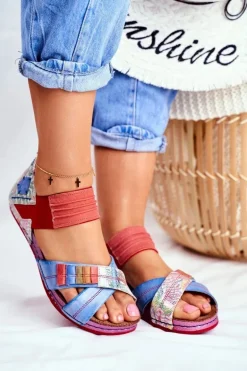 Skórzane Sandały Ze Ściągaczem Maciejka 03375 Wielokolorowe