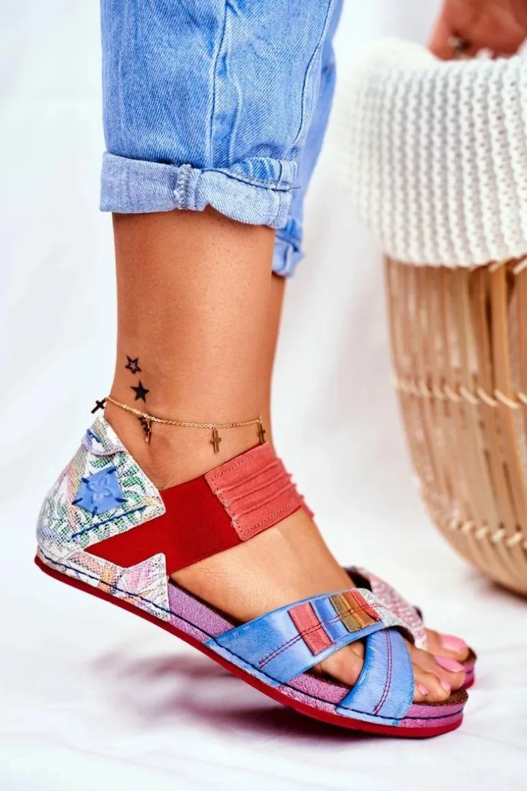 Skórzane Sandały Ze Ściągaczem Maciejka 03375 Wielokolorowe