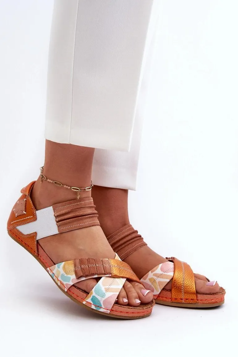 Skórzane Sandały Ze Ściągaczem Maciejka 03375-26 Pomarańczowe