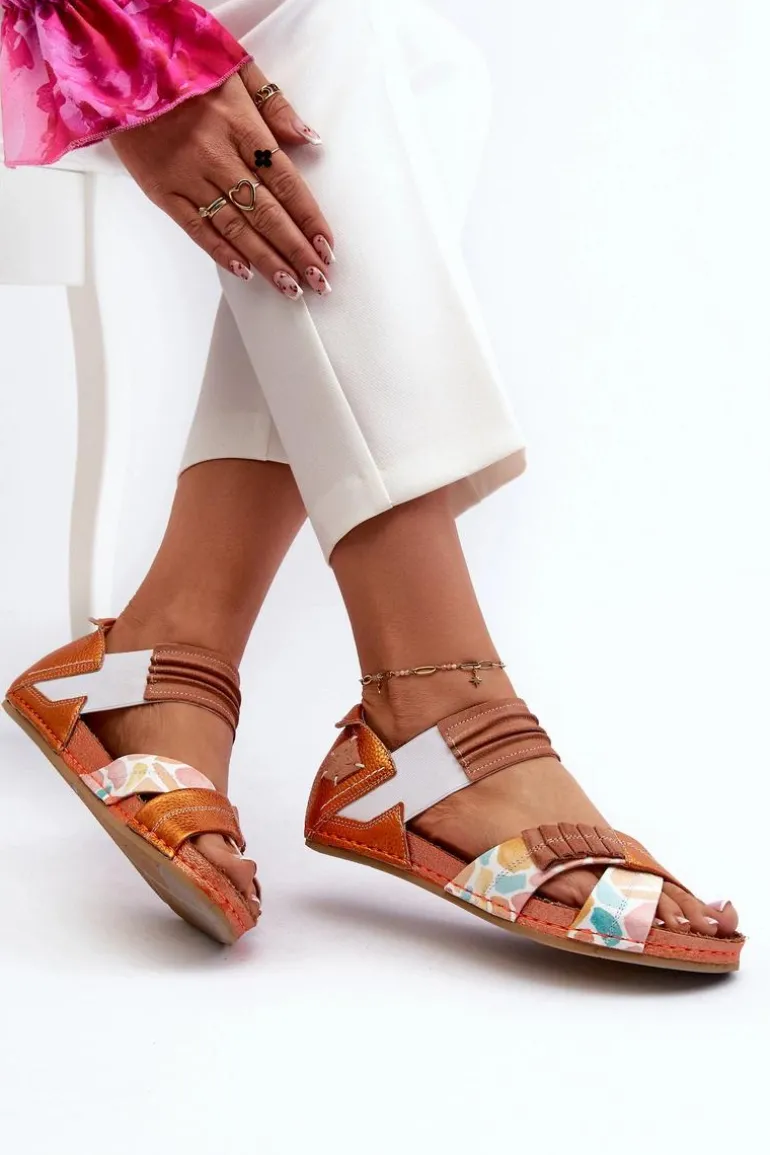 Skórzane Sandały Ze Ściągaczem Maciejka 03375-26 Pomarańczowe