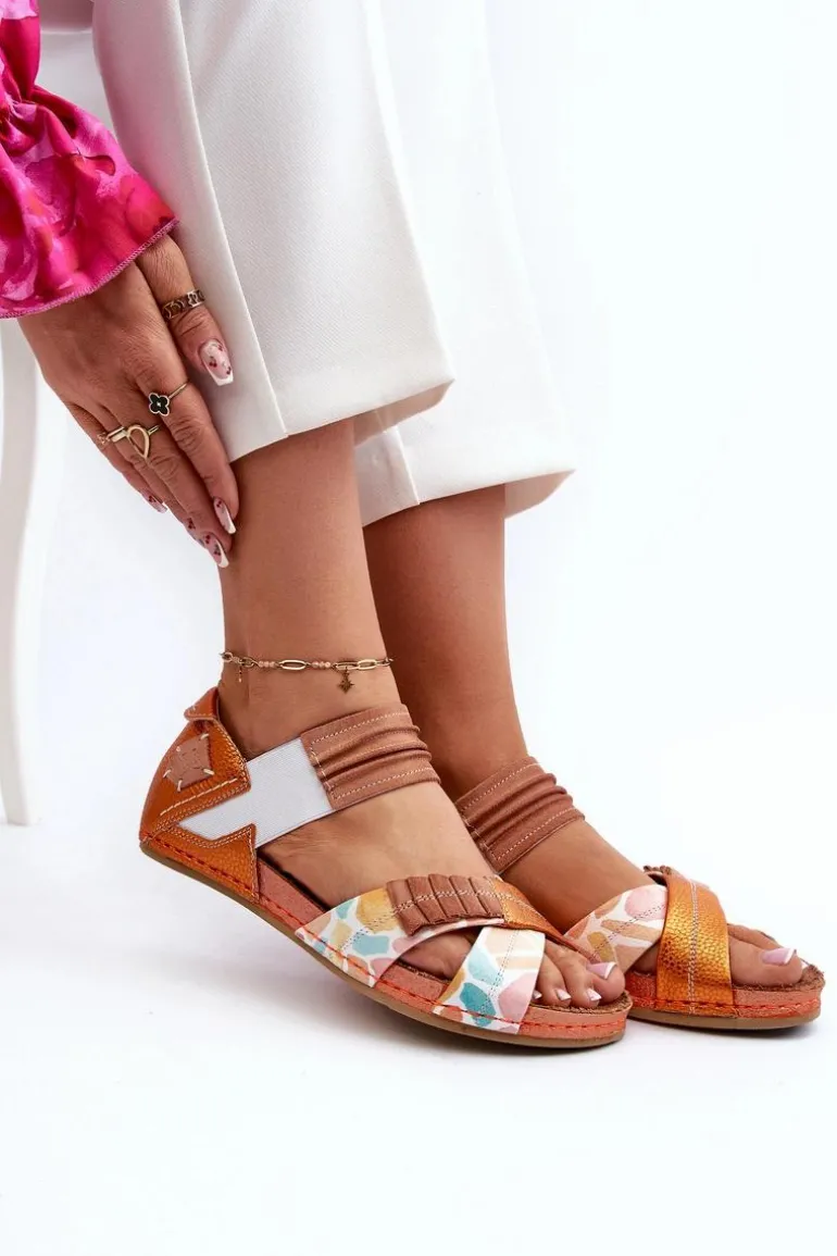 Skórzane Sandały Ze Ściągaczem Maciejka 03375-26 Pomarańczowe