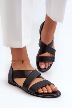 Skórzane Sandały Ze Ściągaczem Czarne Apulia