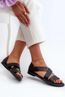 Skórzane Sandały Ze Ściągaczem Czarne Apulia