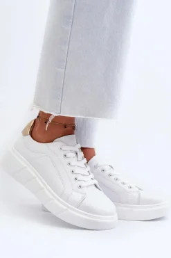 Skórzane Sneakersy Damskie Na Platformie Białe Danida