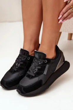 Skórzane Sneakersy Damskie Big Star OO274562 Hi-Poly System Czarne