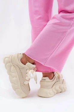 Skórzane Sneakersy Damskie Na Masywnej Platformie GOE RR2N4043 Beżowe