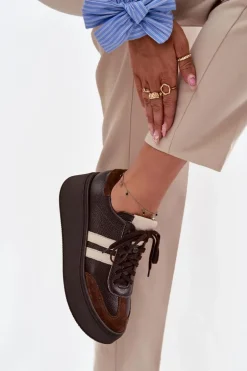 Skórzane Sneakersy Damskie Na Platformie Zazoo 3775 Czekoladowe