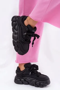 Skórzane Sneakersy Damskie Na Masywnej Platformie GOE RR2N4044 Czarne