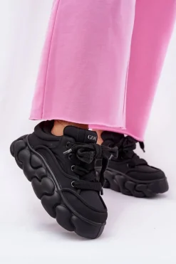 Skórzane Sneakersy Damskie Na Masywnej Platformie GOE RR2N4044 Czarne