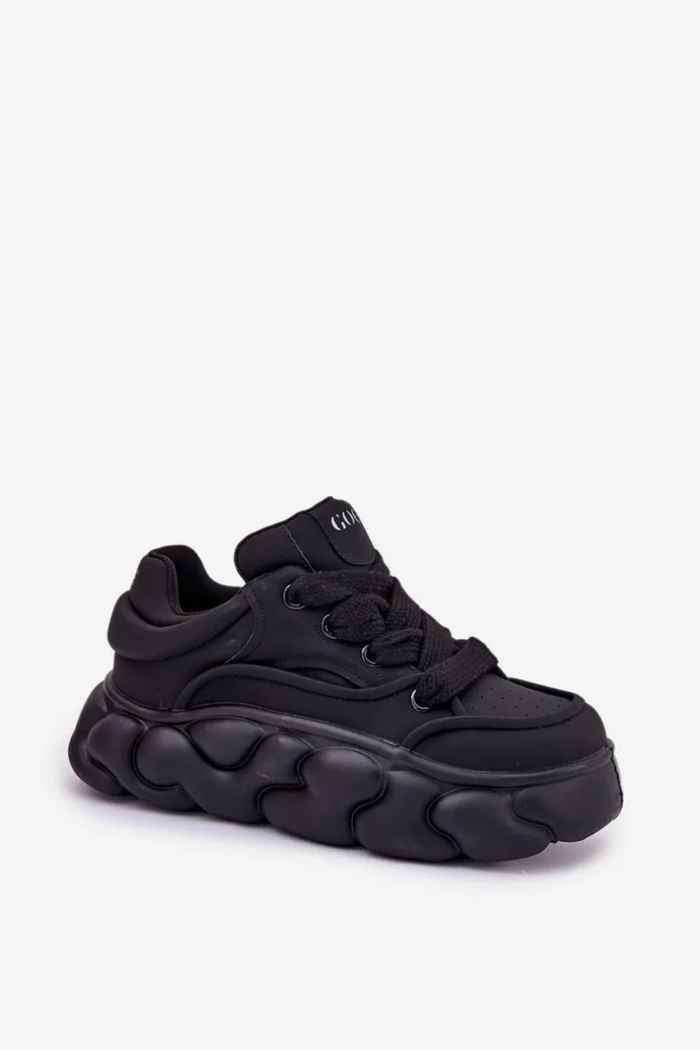 Skórzane Sneakersy Damskie Na Masywnej Platformie GOE RR2N4044 Czarne