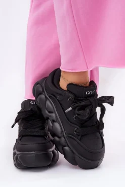 Skórzane Sneakersy Damskie Na Masywnej Platformie GOE RR2N4044 Czarne