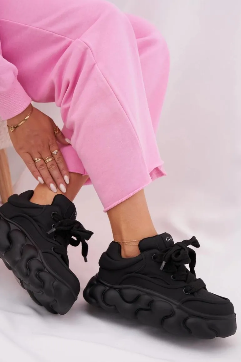 Skórzane Sneakersy Damskie Na Masywnej Platformie GOE RR2N4044 Czarne