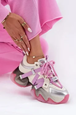 Skórzane Sneakersy Damskie Na Masywnej Podeszwie GOE RR2N4030 Różowe