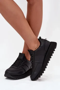 Skórzane Sneakersy Damskie Na Platformie Big Star OO274573 Hi-Poly System Czarne